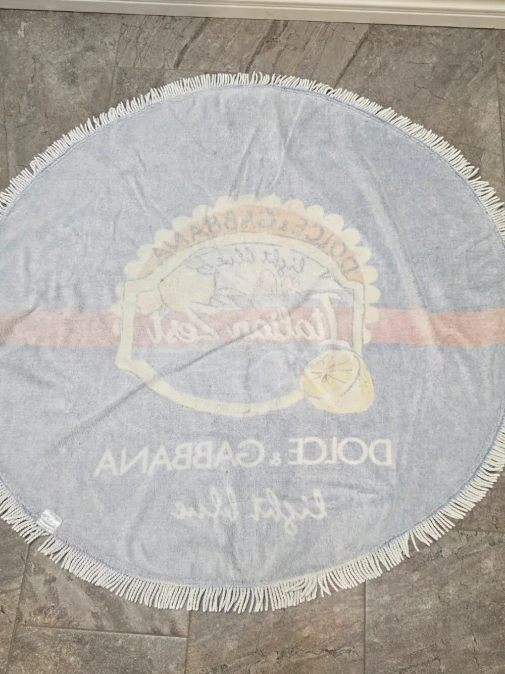 Dolce & Gabbana Light Blue Italian Zest Beach Towel Table Cloth 47” Round Fringe